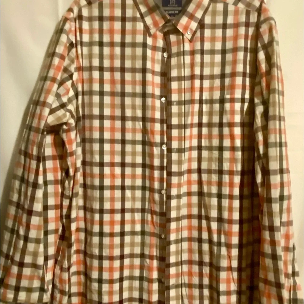 Men’s George Orange and Brown Plaid Button-Down Shirt - Picture 1 of 8